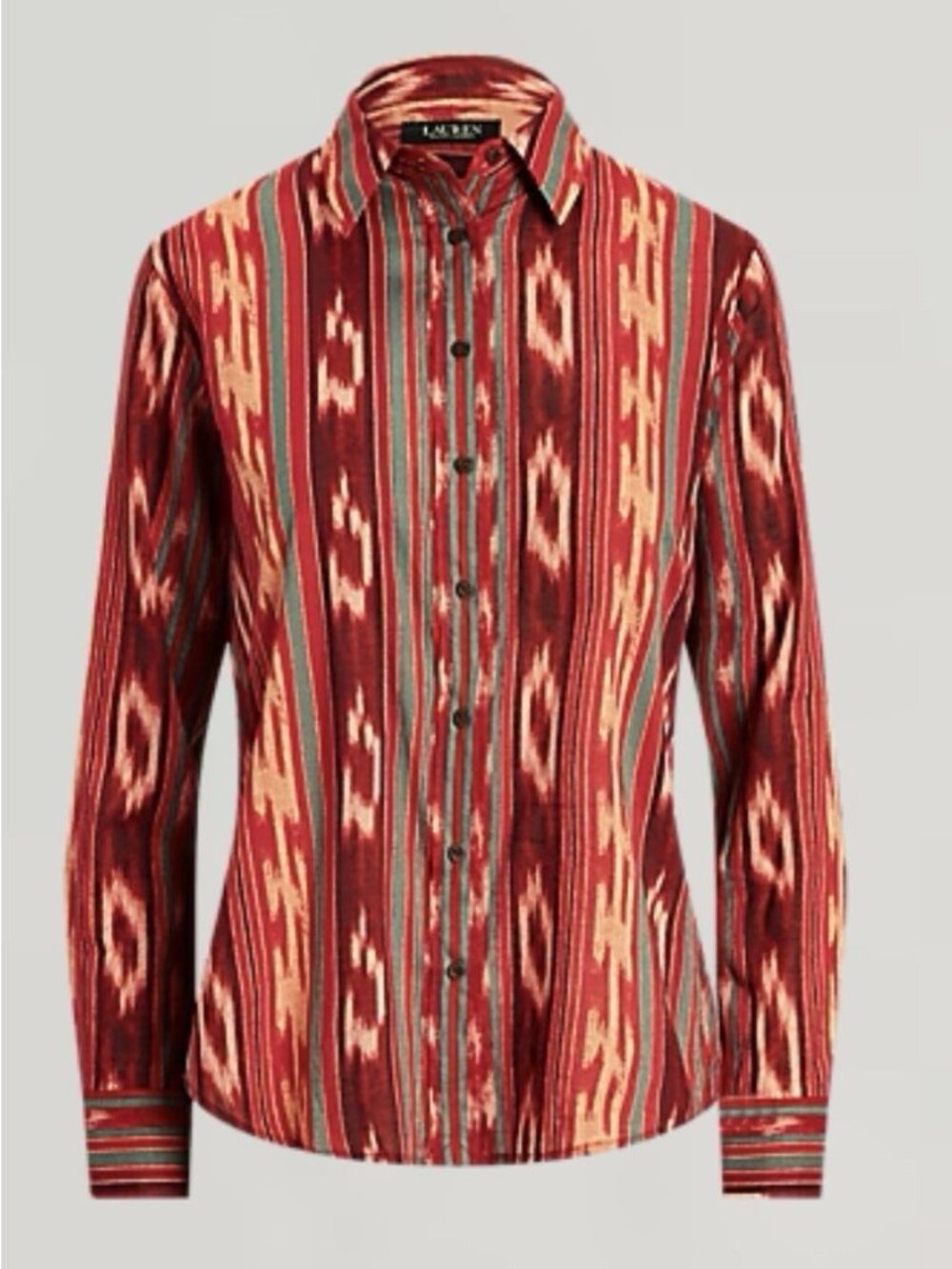 Ralph Lauren Large Red Ikat Cotton Button Up Shirt Southwestern Tribal Western - Picture 2 of 12